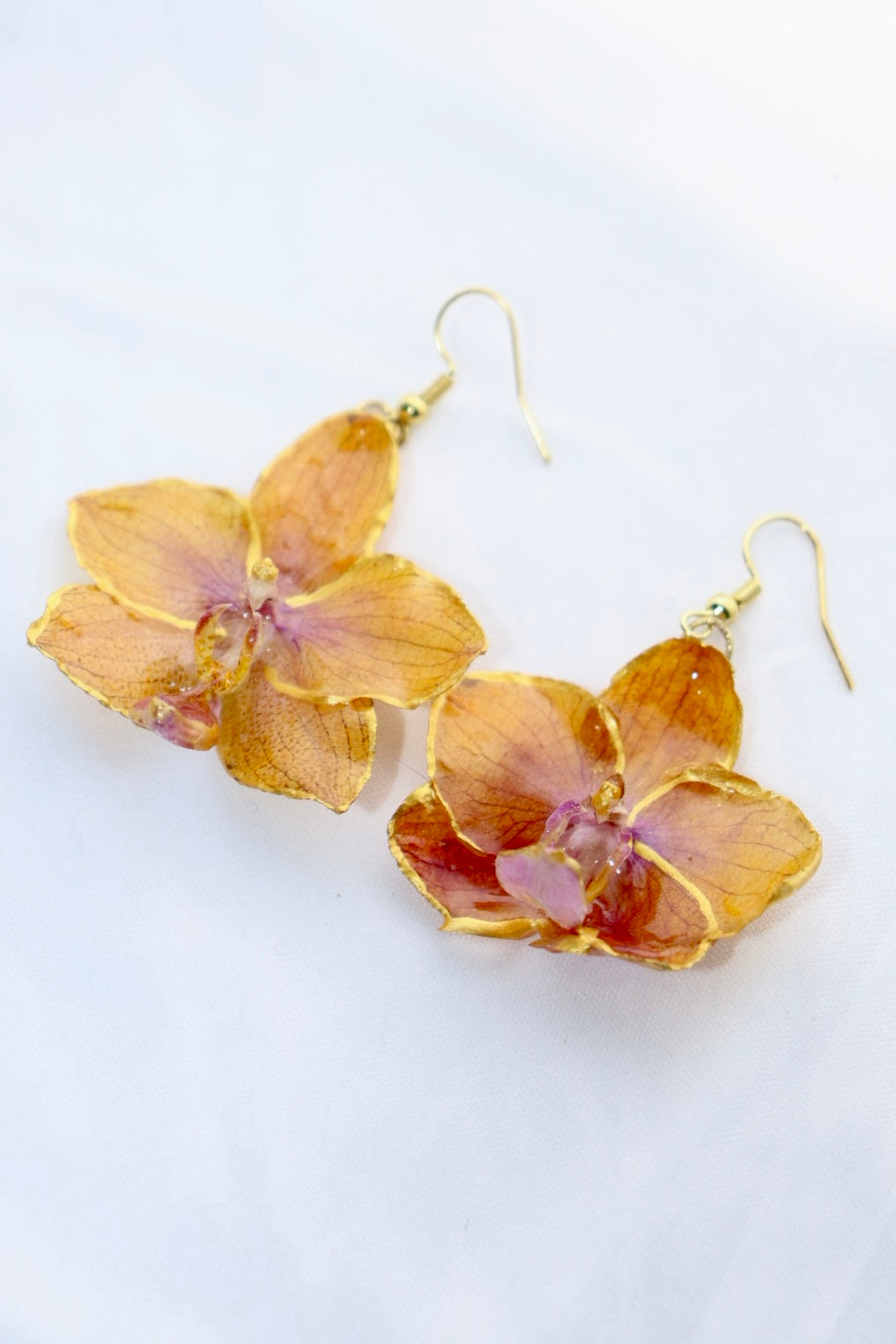 🌼 Phalaenopsis Orange Earrings – Gold Plated Hooks