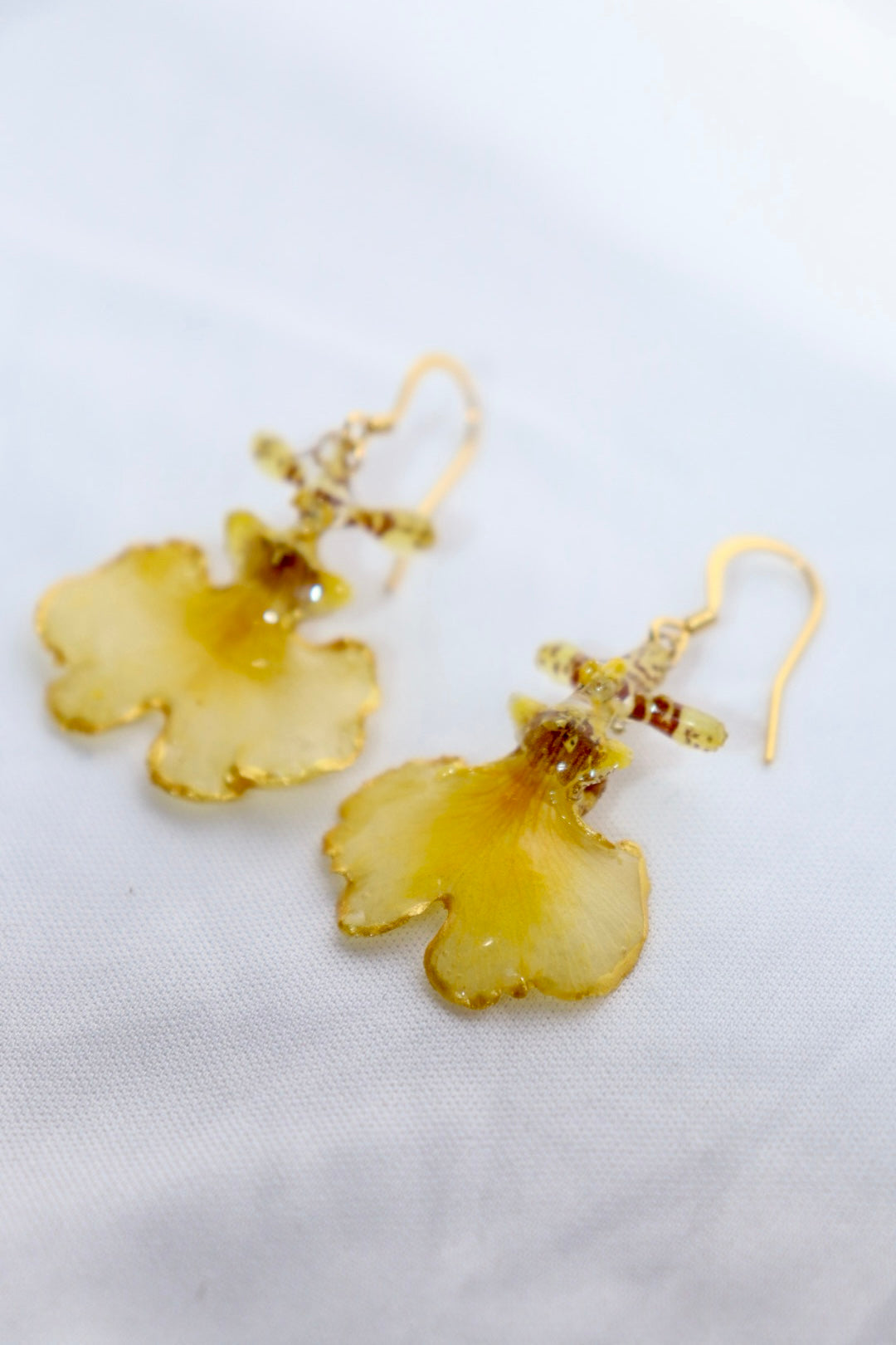 💛 Oncidium "Dancing Lady" Yellow Orchid Earring – Gold Plated Hook