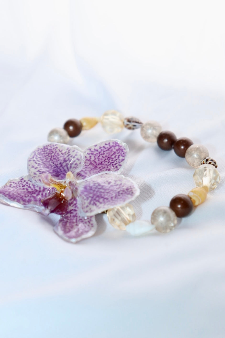 π Phalaenopsis Purple Orchid Beaded Bracelet β Stretch Fit
