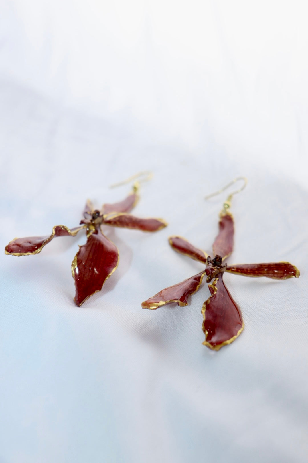 ❤️ Renanthera Red Orchid Earrings – Gold-Edged Petals & Hooks