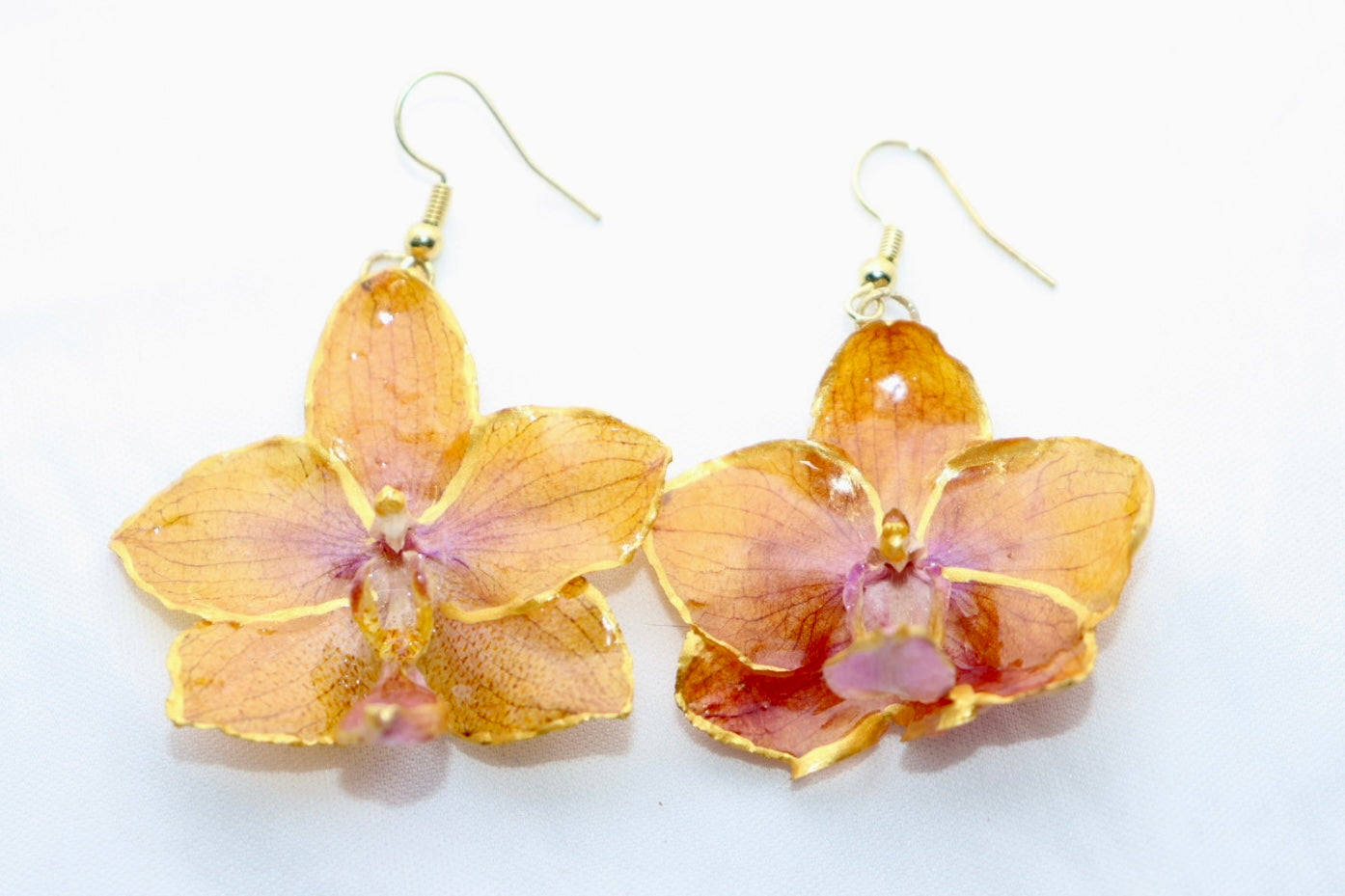🌼 Phalaenopsis Orange Earrings – Gold Plated Hooks