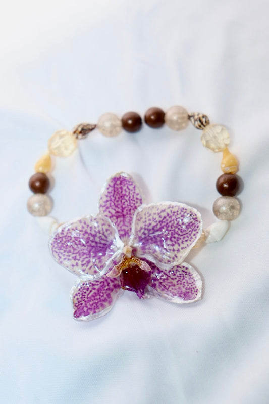 💜 Phalaenopsis Purple Orchid Beaded Bracelet – Stretch Fit